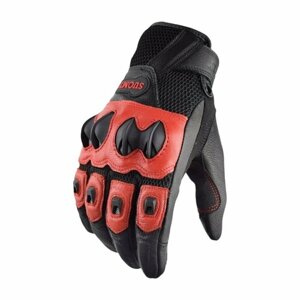 Мотоперчатки перчатки кожаные Suomy SU-15 для мотоциклиста на мотоцикл скутер мопед квадроцикл, черно-красные, XL
