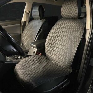 Накидки для Ленд Ровер Дискавери Спорт (2019 - 2024) внедорожник 5 дверей / Land Rover Discovery Sport на передние сиденья Премиум, Экокожа, Черный
