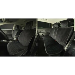 Накидки для Mitsubishi Lancer Sportback X (2008-2023) на весь салон Maximal Ромб, Алькантара, Черный с красной строчкой