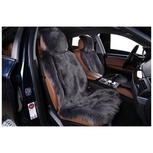 Накидки для Seat Altea XL минивэн (2006-2023) на передние сиденья меховые, Длинный ворс, Серый
