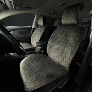 Накидки для Seat Leon хэтчбек III (2012-2020) на передние сиденья Maximal Ромб, Алькантара, Шоколадный с бежевой строчкой