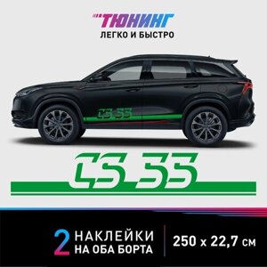 Наклейки на автомобиль большие - зеленые полосы на Changan CS55 (Чанган) на ДВА борта