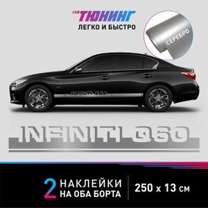 Наклейки на автомобиль Infiniti Q60 (Инфинити), серебряные полоски на авто на ДВА борта, тюнинг/аксессуары