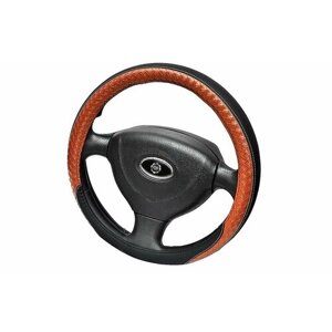 Оплетка, чехол (накидка) на руль Пежо Травелер (2016 - 2024) минивэн / Peugeot Traveller, экокожа, Черный и коричневый