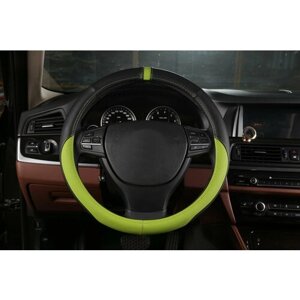 Оплетка на руль Фольксваген Ламандо (2018 - 2024) седан / Volkswagen Lamando, Искусственная кожа (высокого качества), Черный с зеленым