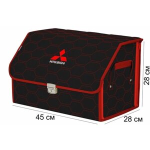 Органайзер-саквояж в багажник "Союз Премиум"размер L). Цвет: черный с красной прострочкой Соты и вышивкой Mitsubishi (Митсубиши).