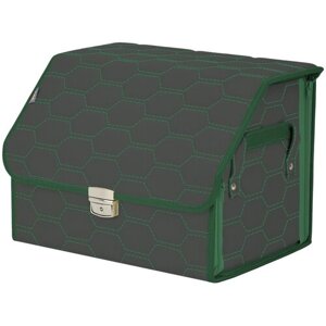 Органайзер-саквояж в багажник "Союз Премиум"размер M). Цвет: серый с зеленой прострочкой Соты.