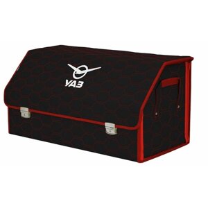 Органайзер-саквояж в багажник "Союз Премиум"размер XL Plus). Цвет: черный с красной прострочкой Соты и вышивкой УАЗ (UAZ).