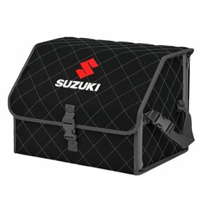 Органайзер-саквояж в багажник "Союз"размер M). Цвет: черный с серой прострочкой Ромб и вышивкой Suzuki (Сузуки).