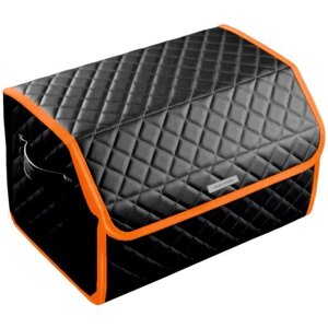Органайзер в багажник/Органайзер в багажник автомобиля/сумка органайзер (серая нить - оранжевый кант)/Vicecar/логотип MAZDA