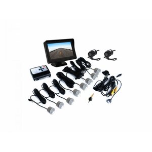 Парктроник с камерой заднего вида для автомобиля Master Park (SILVER) 041-8(P) (S16022ATS) (серебряные датчики) с двумя камерами, 8ю датчиками и монит