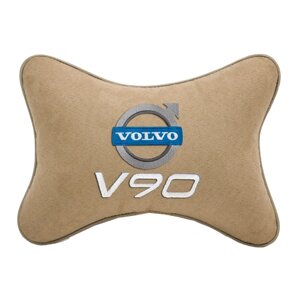 Подушка на подголовник алькантара Beige с логотипом автомобиля VOLVO V90