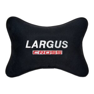 Подушка на подголовник алькантара Black с логотипом автомобиля LADA LARGUS CROSS