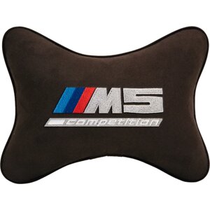 Подушка на подголовник алькантара Coffee с логотипом автомобиля BMW M5 COMPETITION
