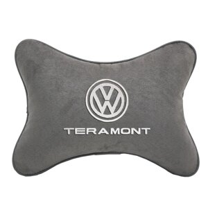 Подушка на подголовник алькантара L. Grey с логотипом автомобиля VOLKSWAGEN TERAMONT