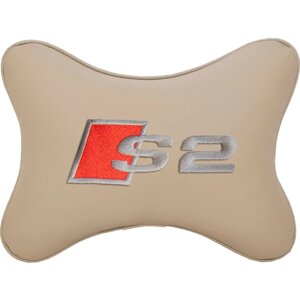 Подушка на подголовник экокожа Beige с логотипом автомобиля AUDI S2