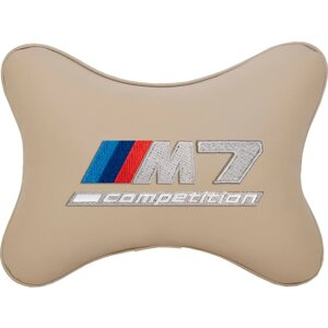 Подушка на подголовник экокожа Beige с логотипом автомобиля BMW M7 COMPETITION