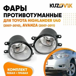 Противотуманные фары для Тойота Хайлендер Toyota Highlander U40 (2007-2010), Аванза Avanza (2007-2011) комплект левая + правая 2 штуки, птф, туманка