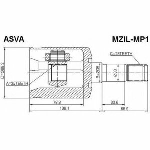 Шарнирный комплект, приводной вал, ASVA MZIL-MP1 (1 шт.)