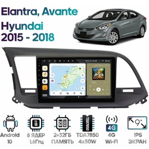 Штатная магнитола Wide Media Hyundai Elantra, Avante 2015 — 2018 [Android 10, 9 дюймов, 2/32GB, 8 ядер, DSP, 4G]