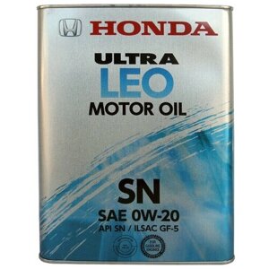 Синтетическое моторное масло Honda Ultra LEO 0W20 SN, 4 л, 6 шт.