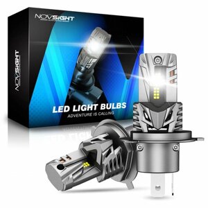 Светодиодная лампа Novsight N63 H4 цоколь P43t 70Вт 2шт 6500К 16000Лм белый свет LED автомобильная