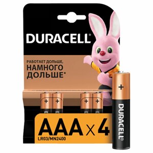 Батарея duracell basic, AAA (LR03/24а), 1.5V, 4 шт. (LR03-4BL)