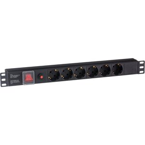 Блок розеток (PDU) ExeGate ServerPro PDU-19H605 Al-6S-C14-SW-O, 1U, кол-во розеток:6 (6xЕвро), черный (EX280830RUS)