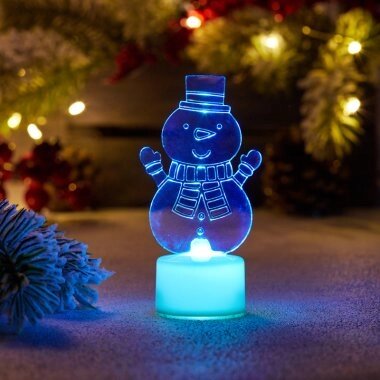 Фигура светодиодная Neon-Night Снеговик с шарфом 2D, высота: 10 см, батарейки в комплекте, цвет подсветки: RGB, питание: 3xLR44, пластик (501-053)