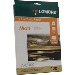 Фотобумага A4 120 г/м² матовая, 100 листов, односторонняя, Lomond 0102003 для струйной печати