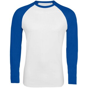 Футболка мужская с длинным рукавом FUNKY LSL белая с ярко-синим, размер M