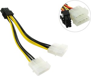 Кабель-переходник питания (адаптер) 2xMolex (F)-PCI-E 8-pin (M) BaseTech, прямой (BT-2MOLEX-PCIe-8P)