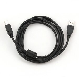 Кабель USB 2.0(AM)-USB 2.0(BM), Cablexpert, 1.8m, черный, экранированный, 1 фильтр (CCF-USB2-AMBM-6)