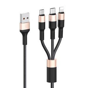 Кабель USB-Lightning 8-pin+Micro USB+USB Type-C, 2А, 1 м, черный/золотой, HOCO Xpress X26 (648368)