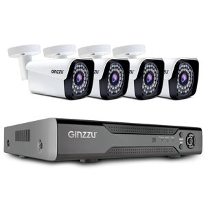 Комплект видеонаблюдения Ginzzu HK-840N, кол-во каналов 8, камер в комплекте: 4 (уличные), 2 Мп, 3.6мм, ИК подсветка,17275)