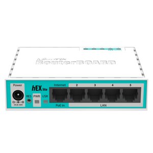 Маршрутизатор MikroTik RouterBoard hEX lite, LAN: 4x100 Мбит/с, WAN 1x100 Мбит/с (RB750r2)