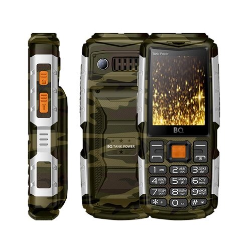 Мобильный телефон BQ BQ-2430 Tank Power, 2.4" 320x240 TN, 32Mb RAM, BT, 2-Sim, 4000 мА·ч, камуфляж/серебристый (85955788)