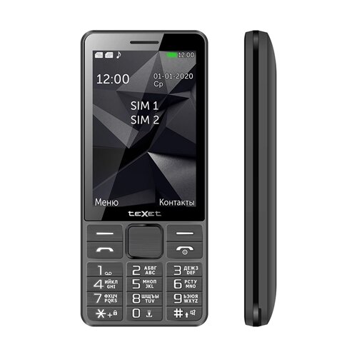 Мобильный телефон teXet TM-D324, 3.5" 480x320, 32Mb RAM, 32Mb, BT, 1xCam, 2-Sim, 4100 мА·ч, micro-USB, серый