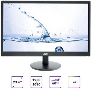 Монитор 23.6" AOC M2470SWH VA, 1920x1080 (16:9), 250кд/м2, 5 мс, 178°178°VGA, HDMI, черный