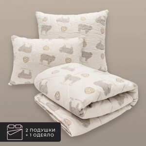 Набор 1 одеяло + 2 подушки Долина Рамбулье, овечья шерсть в хлопковом тике (200х210, 50х70-2 шт)