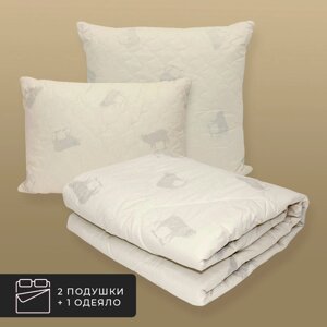 Набор 1 одеяло + 2 подушки Мерино, шерсть мериноса в хлопковом тике (140х200, 50х70-2 шт)