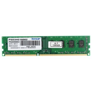 Память DDR3 DIMM 4gb, 1600mhz, CL11, 1.5 в, patriot memory, signature (PSD34G16002)