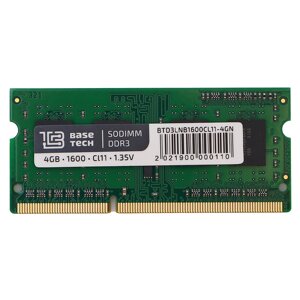 Память DDR3l sodimm 4gb, 1600mhz, CL11, 1.35 в, basetech (BTD3lnb-1600-CL11-4GN) bulk (OEM)