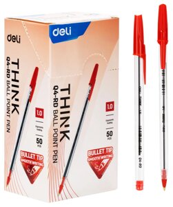 Ручка шариковая DELI, красный, пластик, колпачок (EQ4-RD)