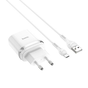 Сетевое зарядное устройство Hoco C12Q 18W, 1USB, Quick Charge, 3A, белый (6931474716286), кабель microUSB