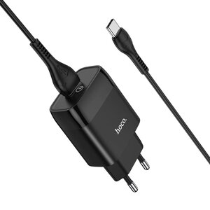 Сетевое зарядное устройство Hoco C72Q Glorious 18 Вт, USB, Quick Charge, 3А, черный (6931474732545), кабель USB Type C