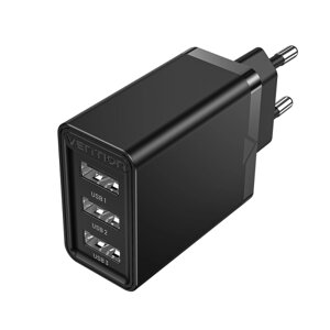 Сетевое зарядное устройство Vention FEAB0 17W, 3xUSB, 2.4A, черный (FEAB0-EU)