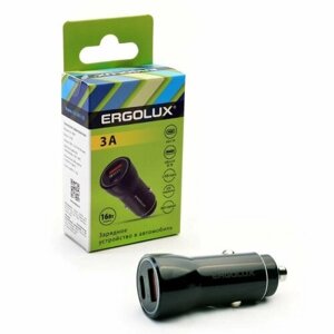 Адаптер автомобильный ELX-CA01-C02 1USB+1type C 12в 5в/3а LED коробка черн. ergolux 15106