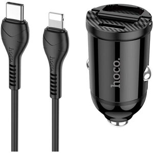 Автомобильная зарядка HOCO NZ2 Link, кабель Lightning, QC3.0, один порт USB, один порт Type-C, черный