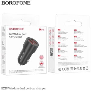 Автомобильное зарядное устройство с 2 USB Borofone, BZ19, 2.4A + кабель 1 м micro usb, черный